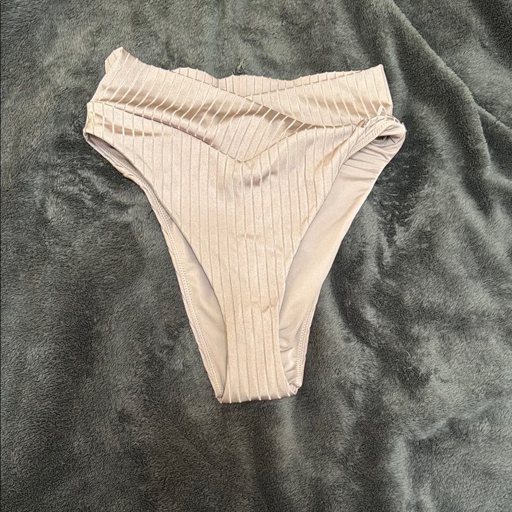 Aerie Cream Ribbed High-Cut Bikini
